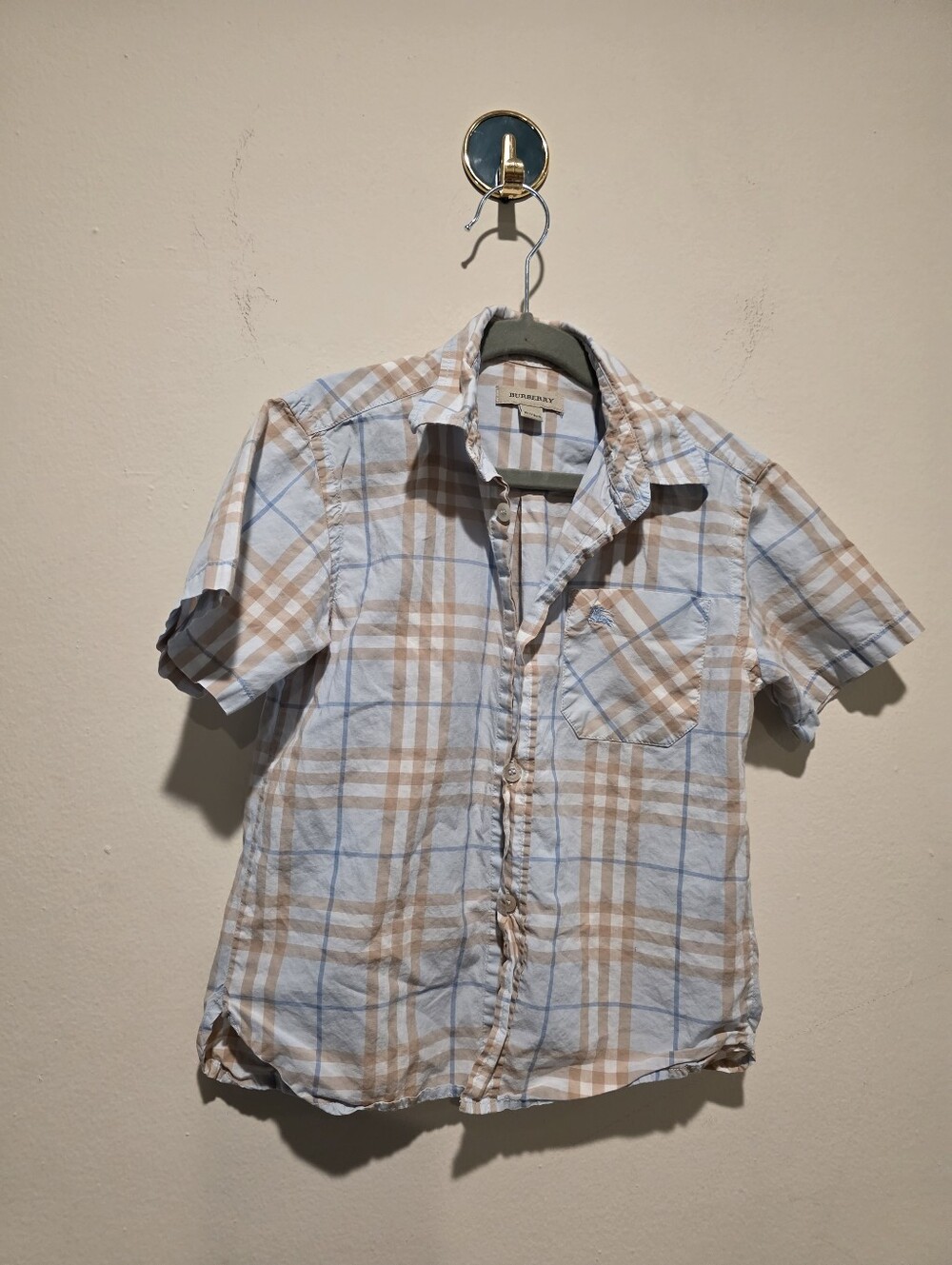 Burberry Boys' Light Blue & Tan Plaid Button-Down Shirt